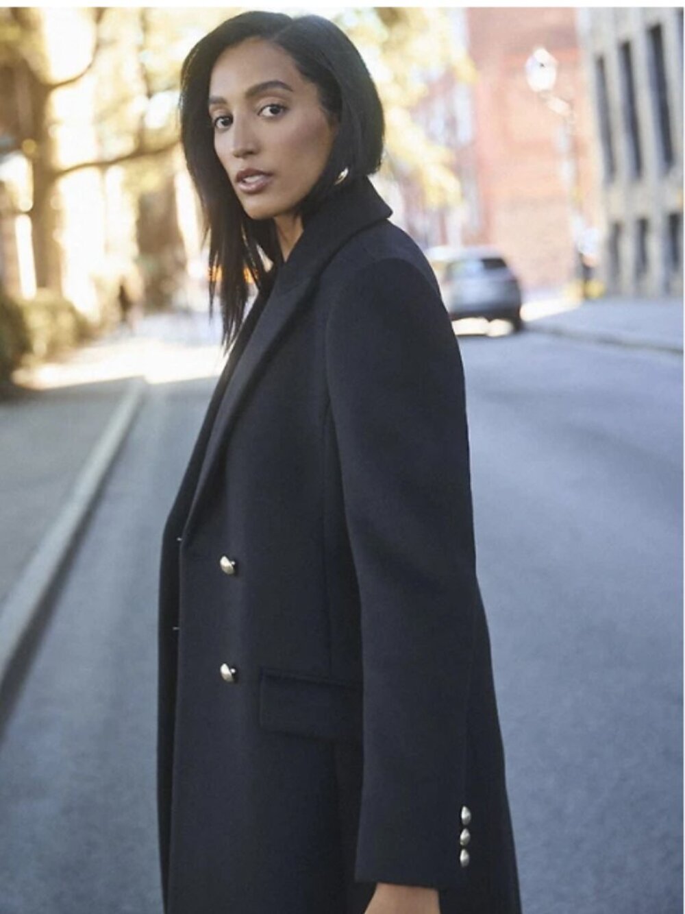 NWOT RW&Co Double-Breasted Black Wool Blend Peacoat - Medium